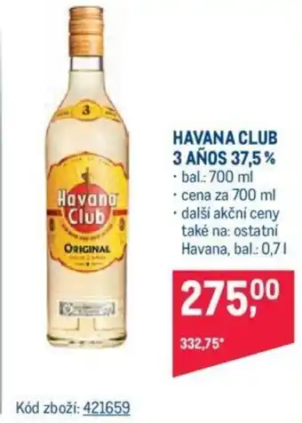 Makro HAVANA CLUB 3 AÑOS 37,5% nabídka