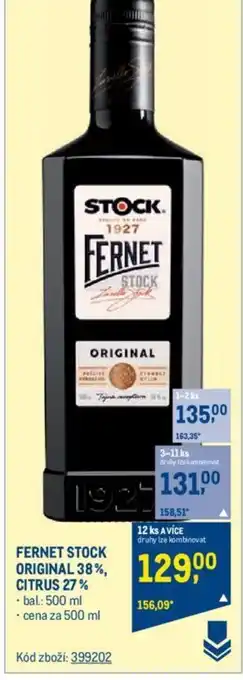 Makro FERNET STOCK ORIGINAL 38%, CITRUS 27% nabídka