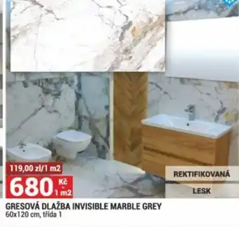 Merkury Market GRESOVÁ DLAŽBA INVISIBLE MARBLE GREY 60x120 cm, třída 1 nabídka