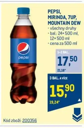 Makro PEPSI, MIRINDA, 7UP, MOUNTAIN DEW nabídka