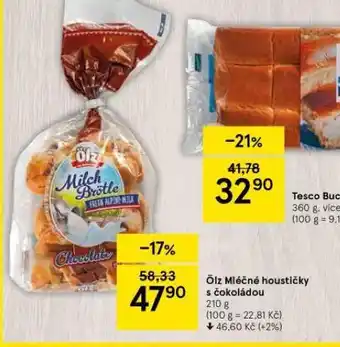 Tesco Ölz mléčné houstičky s čokoládou nabídka