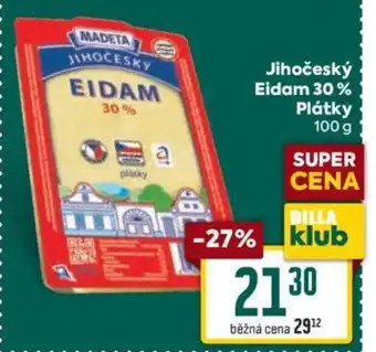 Billa Jihočeský Eidam 30% Plátky 100 g nabídka
