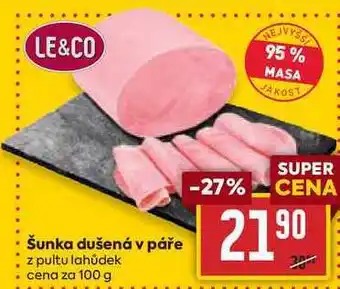 Billa Šunka dušená v páře z pultu lahůdek cena za 100g nabídka