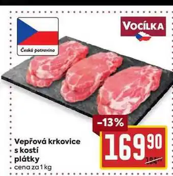 Billa Vepřová krkovice s kostí plátky cena za 1 kg nabídka
