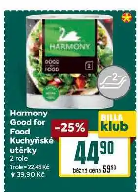 Billa Harmony Good for Food Kuchyňské utěrky 2 role nabídka