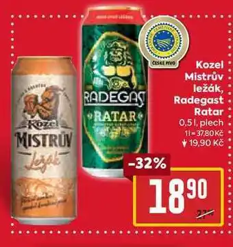 Billa Radegast Ratar 0,5l, plech nabídka