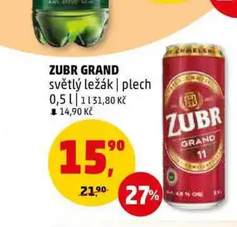 Penny Market ZUBR GRAND světlý ležák plech, 0,5 l nabídka