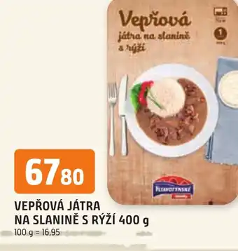 VEPŘOVÁ JÁTRA NA SLANINĚ S RÝŽÍ 400 g