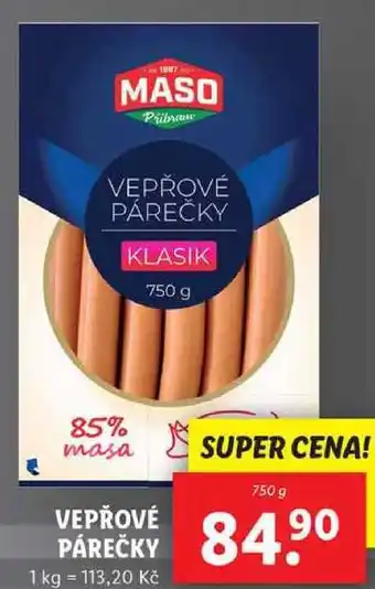 Lidl VEPŘOVÉ PÁREČKY, 750 g nabídka