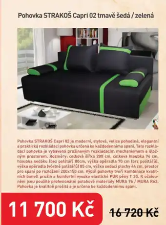 Pohovka STRAKOŠ Capri 02 tmavě šedá/zelená