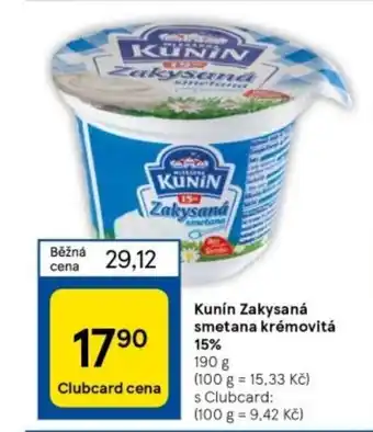 Tesco Kunín Zakysaná smetana krémovitá 15% nabídka