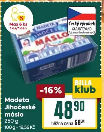 Billa Madeta Jihočeské máslo 250 g nabídka