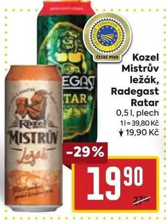 Billa Kozel Mistrův ležák, Radegast Ratar 0.5L nabídka