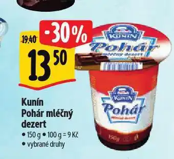 Albert Kunín pohár mléčný dezert nabídka