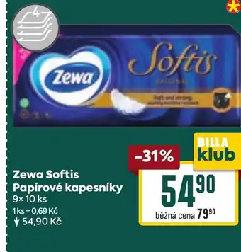 Billa Zewa Softis Papírové kapesníky nabídka
