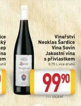 Billa Vinařství neoklas šardice vína sovín jakostní vína s přívlastkem nabídka
