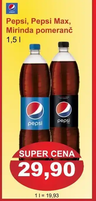 PLUS JIP Pepsi, Pepsi Max, Mirinda pomeranč 1,5L nabídka