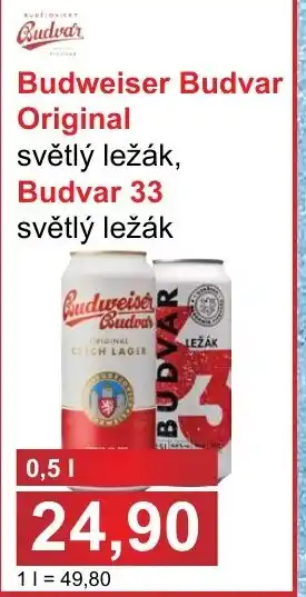 PLUS JIP Budweiser Budvar Original světlý ležák, Budvar 33 světlý ležák 0.5L nabídka