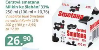 Potraviny CZ Čerstvá smetana Milkin ke šlehání 33% 250 ml nabídka