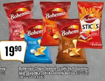 TEMPO Bohemia Chips Solené, s příchutí slanina, špíz, paprika, sticks jemný kečup 60-70 g nabídka