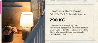 Keramická stolní lampa QENNY TYP 3, hnědá taupe