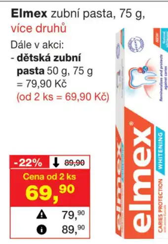 Barvy a laky drogerie Elmex zubní pasta, 75 g nabídka
