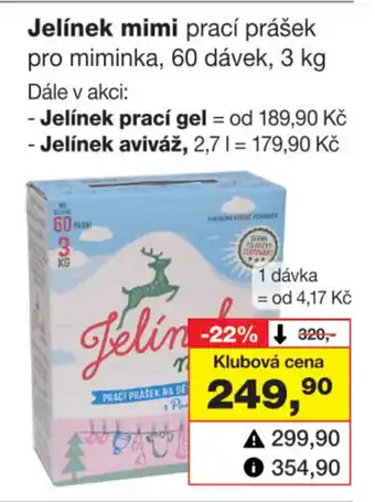 Barvy a laky drogerie Jelínek mimi prací prášek pro miminka, 60 dávek, 3 kg nabídka