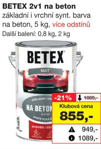 Barvy a laky drogerie BETEX 2v1 na beton základní i vrchní synt. barva na beton, 5 kg nabídka