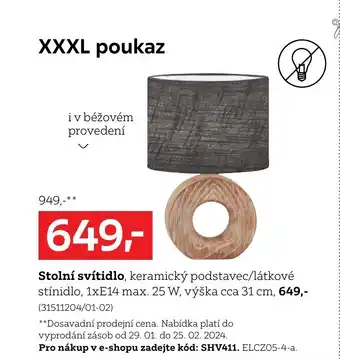 XXXLutz Stolní svítidlo nabídka