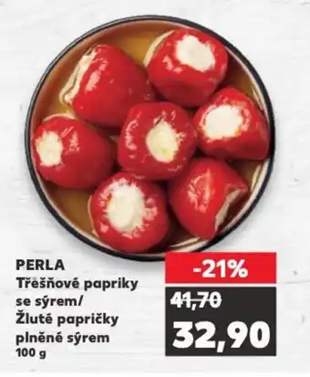 Kaufland PERLA Třešňové papriky se sýrem/ Žluté papričky plněné sýrem 100 g nabídka