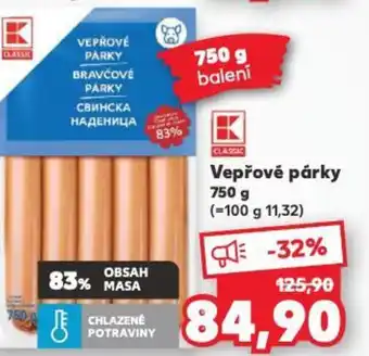 Kaufland Vepřové párky 750 g nabídka