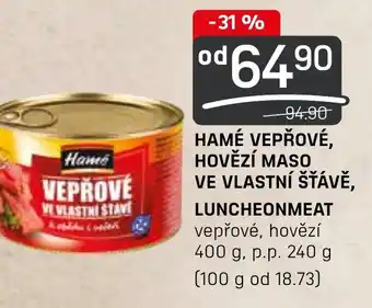 Flop HAMÉ VEPŘOVÉ, HOVĚZÍ MASO VE VLASTNÍ ŠŤÁVĚ, LUNCHEONMEAT nabídka