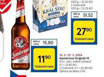 Tesco Pivo gambrinus originál nabídka