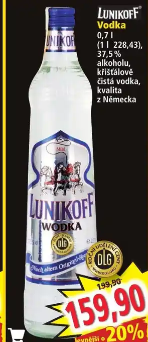 Norma LUNIKOFF Vodka nabídka