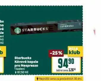 Billa Starbucks kávové kapsle pro nespresso nabídka