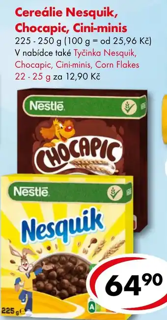 CBA Cereálie Nesquik, Chocapic, Cini-minis nabídka
