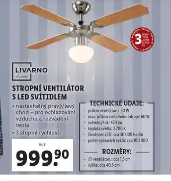 Stropní ventilátor s led svítidlem