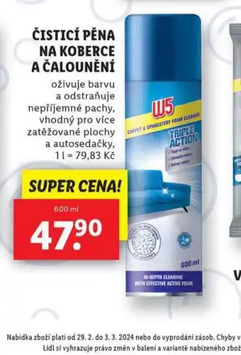 Lidl W5 čistící pěna na koberce a čalounění nabídka