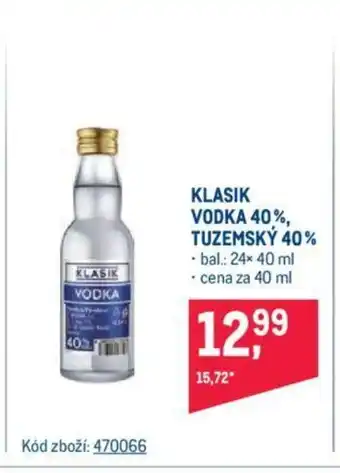Makro KLASIK VODKA 40%, TUZEMSKÝ 40% nabídka