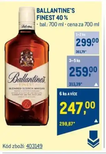 Makro BALLANTINE'S FINEST 40% nabídka
