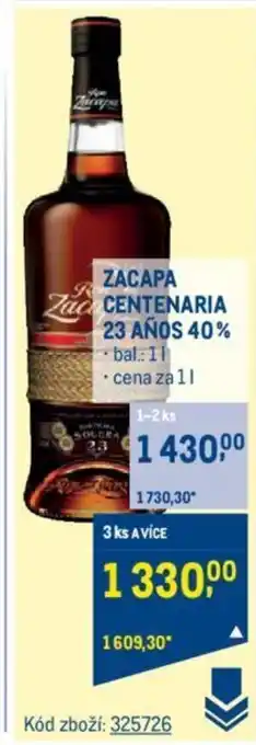 Makro ZACAPA CENTENARIA 23 AÑOS 40% nabídka