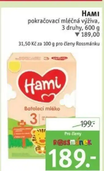 Rossmann HAMI pokračovací mléčná výživa, 3 druhy, 600 g nabídka