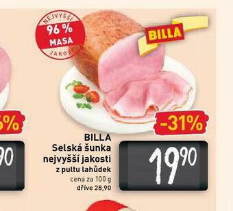 Billa Selská šunka nejvyšší jakosti nabídka