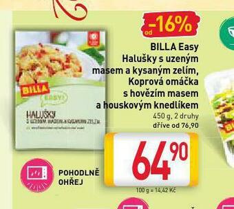 Billa Billa easy halušky s uzeným masem a kysaným zelím nabídka