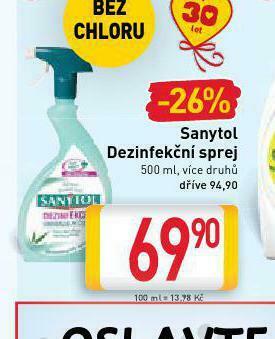 Billa Sanytol dezinfekční sprej nabídka