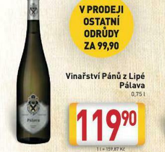 Billa Vinařství pánů z lipé pálava nabídka