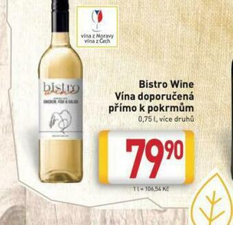Bistro wine vína doporučená přímo k pokrmům