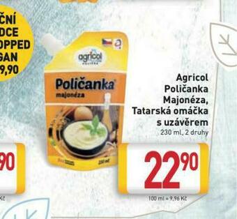 Billa Agricol poličanka majonéza, tatarská omáčka nabídka