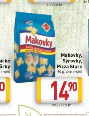 Billa Makovky, sýrovky, pizza stars nabídka
