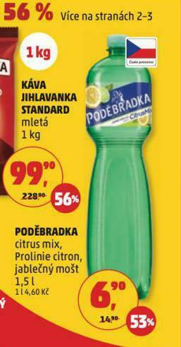 Penny Market Poděbradka citrus mix, prolinie citron, jablečný mošt nabídka